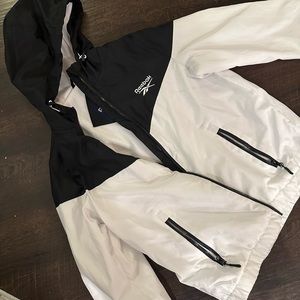 black and white fleece lined reebok windbreaker vintage style